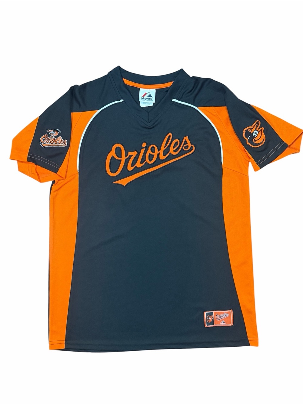 Majestic Orioles Baltimore MLB Black and Orange Youth XL Jersey Tee